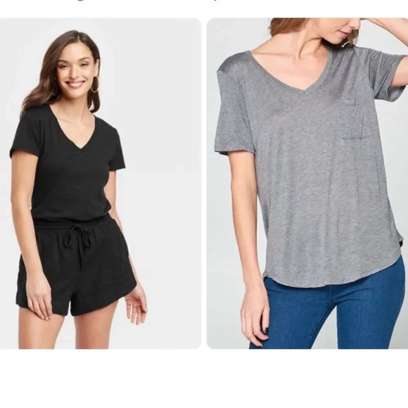 Set 2 grey/black short sleeve v-neck‎ tees M - Picture 1 of 9